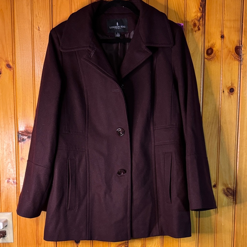 London Fog Rich Purple Pea Coat - Picture 1 of 6